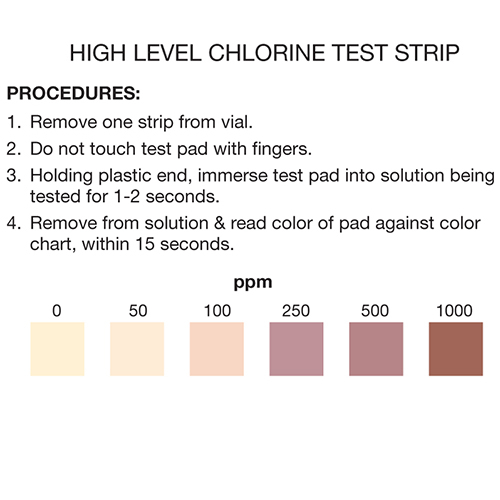 Chlorine Test Strips 0-1000ppm vial of 100 Chlorine Test Strips 0-1000ppm vial of 100