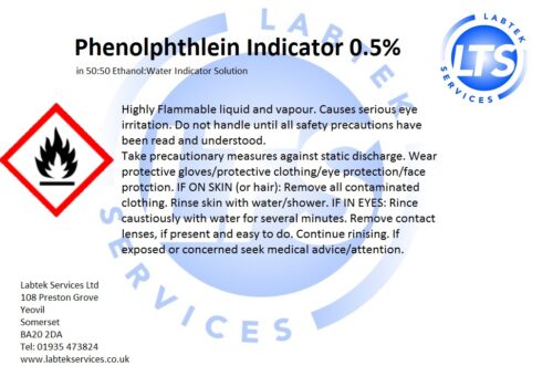 Phenolphthalein Indicator 0.5pct, 50:50 Ethanol 2.5ltr