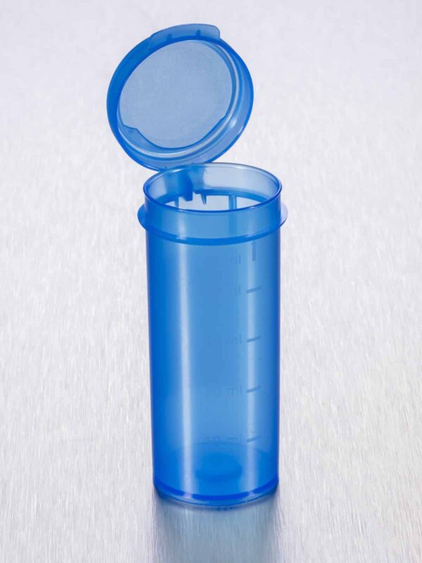 Container 50ml Hinged Cap Graduated blue