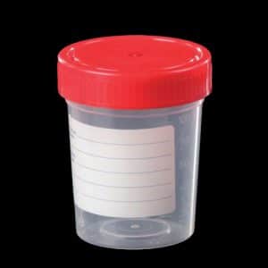 Container 150ml PP- Red Cap Clear Base- Labelled -Aseptic (450)