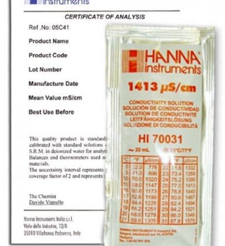 HI-70031C 1413µS cm Conductivity Solution, x25 Sachets with certificate