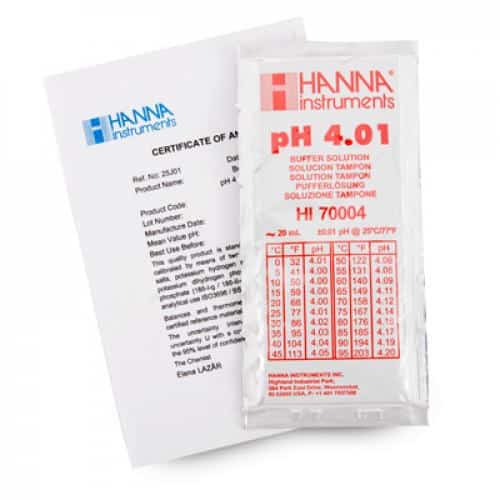 pH 4 01 Buffer Sachets  25 x 20 mL sachets   certificate of analysis