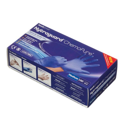 NytraGuard ChemoPure Nitrile Gloves PF Medium 100 Gloves