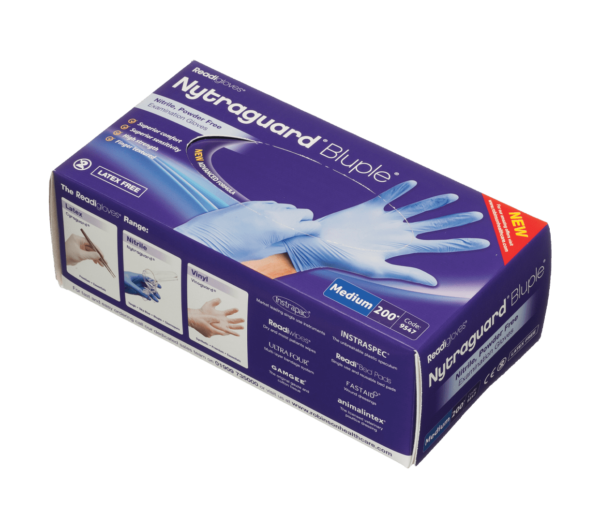 NytraGuard Bluple Nitrile Gloves PF Medium 200 Gloves