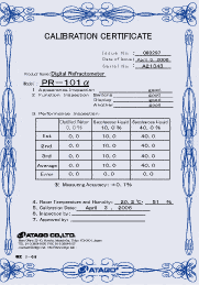 Atago Digital Portable Type Refractometer - PAL Series - Basic Calibration   Certificate