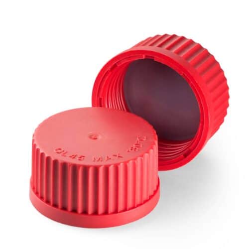 Screw Cap GL45 PBT Red - High Temp 180 Deg C pk of 10