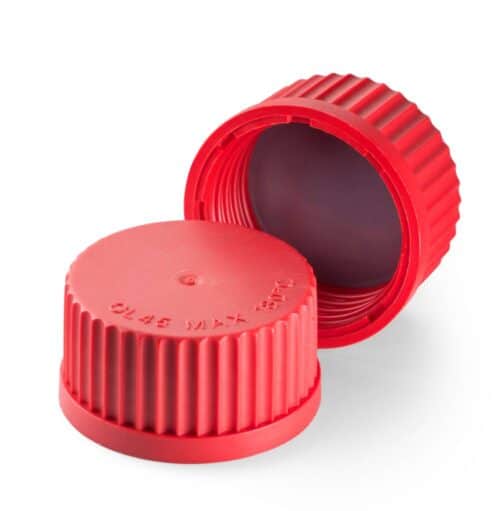 Screw Cap GL45 PBT Red - High Temp 180 Deg C pk of 10