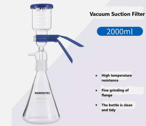 Membrane Vacuum Filtration Apparatus Set: 500 mL Funnel, 2000 mL flask, for Membrane Microfiltration