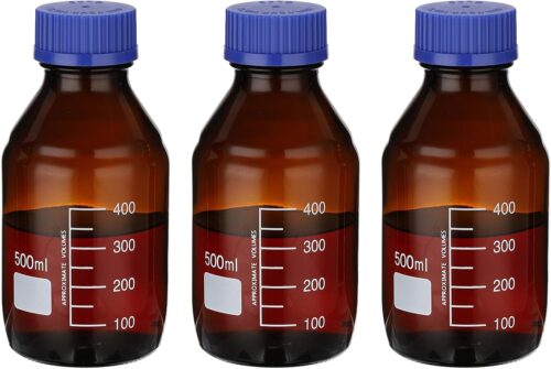 Reagent Media Storage Bottle 500ml Amber GL32 Blue Screw Cap