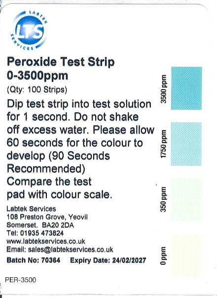 Peroxide Test Strip 0-1750-3500ppm vial of 100 strips