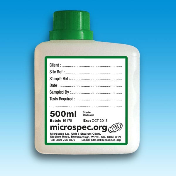 Sample Bottles 500ml -Sterile Green cap - undosed with label Box of 84